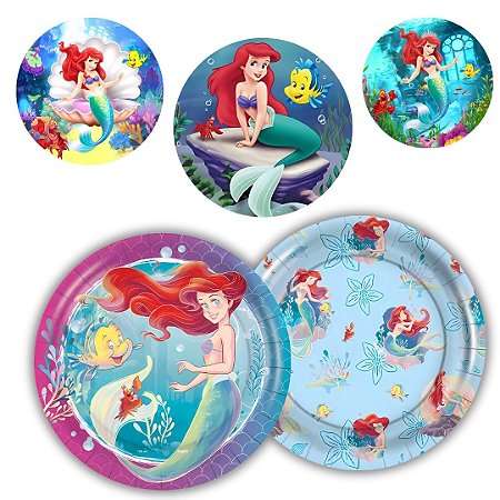 8 PRATO BOLO FESTA   ARIEL DISNEY  DE PAPEL 18 CM REGINA