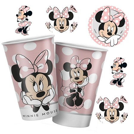 8 COPO PAPEL FESTA MINNIE MOUSE ROSA 180ML REGINA