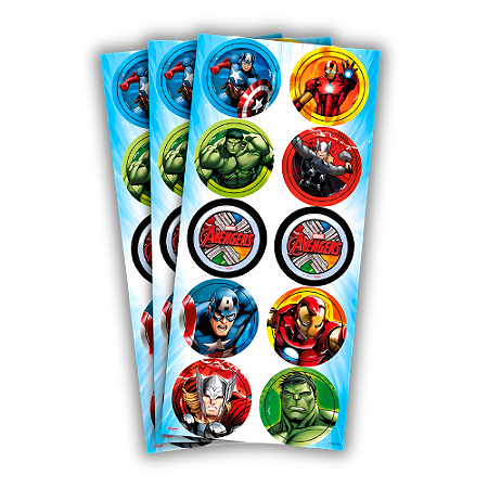 30 ADESIVO  AVENGERS VINGADORES REDONDO REGINA