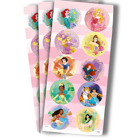 30 ADESIVO PRINCESAS DISNEY REDONDO REGINA