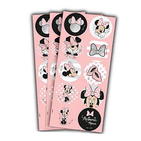 30 ADESIVO MINNIE MOUSE ROSA DISNEY REDONDO REGINA