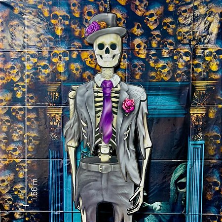 DECORAÇÃO DE PENDURAR ESQUELETO NOIVO HALLOWEEN 1,56m REGINA