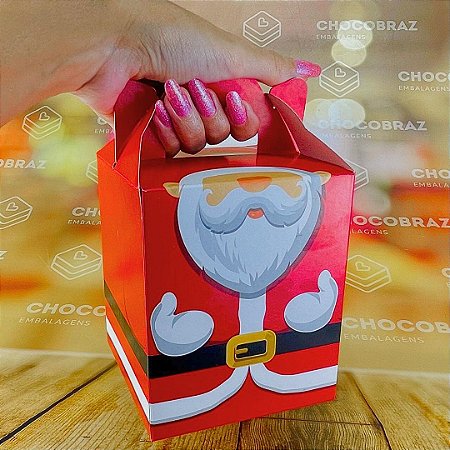 06 CAIXAS PRESENTE C/ALÇA PAPAI NOEL NATAL 10X10X16,5 - FESTCOLOR
