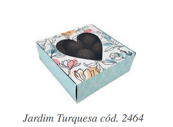 10 Caixa Gaveta C/ Visor Coração 9 Doces 12x12x4 Jardim Turquesa  ID2464   ( IDEIA )
