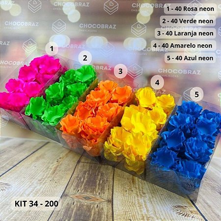 KIT 200 Forminhas De Doces Festa 5 Cores ROSA NEON + VERDE NEON + LARANJA N + AMARELO NEON + AZUL NEON