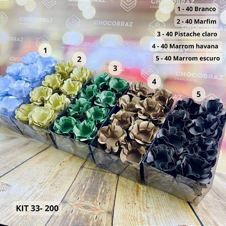 KIT 200 Forminhas De Doces Festa 5 Cores HAVANA + PISTACHE CL + MARFIM + MARROM ESC  + BRANCO