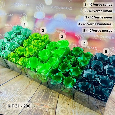KIT 200 Forminhas De Doces Festa 5 Cores VERDE BANDEIRA + VERDE NEON + VERDE CANDY + VERDE LIMÃO + VERDE MUSGO