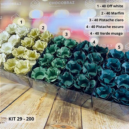 KIT 200 Forminhas De Doces Festa 5 Cores MARFIM + PISTACHE CL +PISTACHE + VERDE MUSGO + OFF WHITE