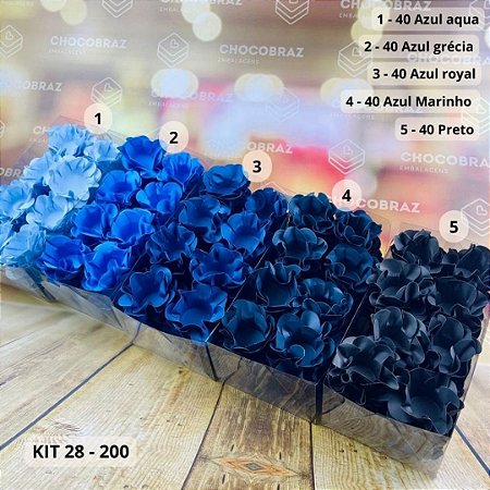 KIT 200 Forminhas De Doces Festa 5 Cores  AZUL  MARINHO +AZUL  ROYAL + AZUL  GRÉCIA + AZUL AQUA + PRETO