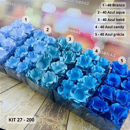 KIT 200 Forminhas De Doces Festa AZUL BEBE + AZUL AQUA + BRANCO + AZUL CANDY + AZUL GRÉCIA