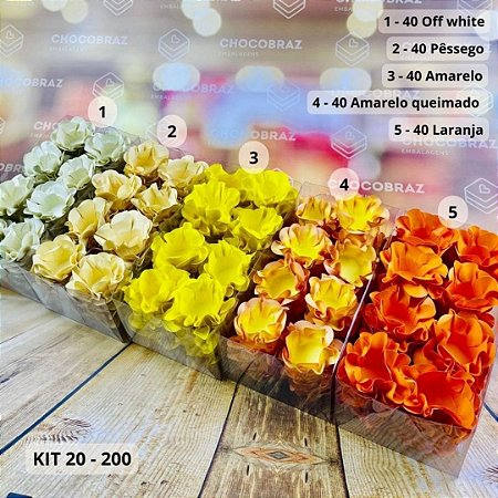 KIT 200 Forminhas De Doces Festa 5 Cores AMARELO + AM QUEIMADO + LARANJA + PESSEGO + OFFWHITE
