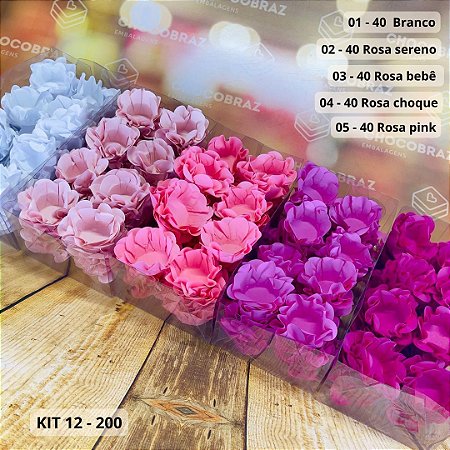 KIT 200 Forminhas De Doces Festa 5 Cores ROSA  BEBE + ROSA  CHOQUE + PINK + ROSA SERENO + BRANCO