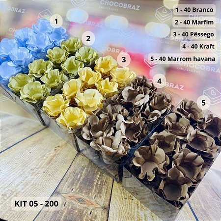 KIT 200 Forminhas De Doces Festa 5 Cores BRANCO + PESSEGO + MARFIM + KRAFT	+ HAVANA