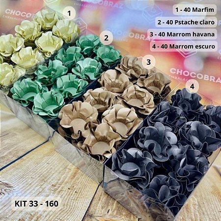 KIT 160 Forminhas Para Doces Finos HAVANA + PISTACHE CL + MARFIM + MARROM ESC