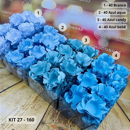 KIT 160 Forminhas Para Doces Finos AZUL BEBE + AZUL AQUA + BRANCO + AZUL CANDY