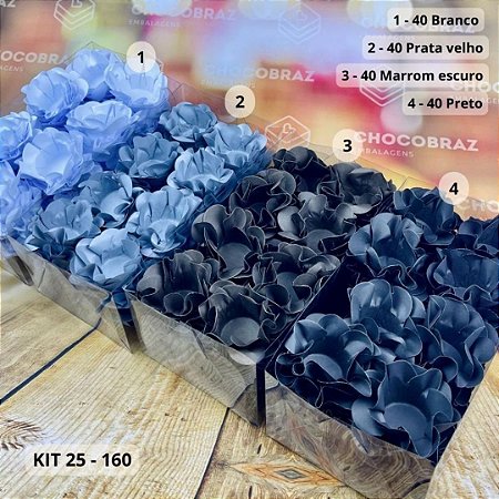 KIT 160 Forminhas Para Doces Finos PRETO + PRATA VELHO + BRANCO + MARROM