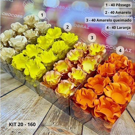 KIT 160 Forminhas Para Doces Finos AMARELO + AM QUEIMADO + LARANJA + PESSEGO