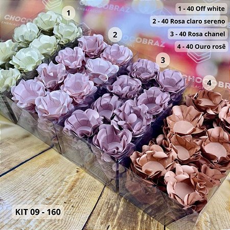 KIT 160 Forminhas Para Doces Finos ROSA CHÁ + ROSA SERENO +OURO ROSÉ + OFF WHITE