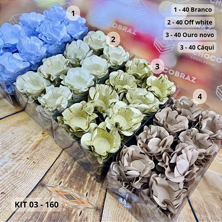 KIT 160 Forminhas Para Doces Finos OFF WHITE + OURO NOVO + BRANCO + CÁQUI