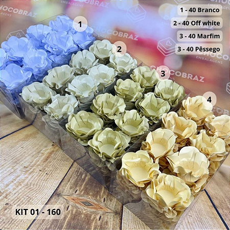 KIT 160 Forminhas Para Doces Finos OFF WHITE + MARFIM + PESSEGO + BRANCO