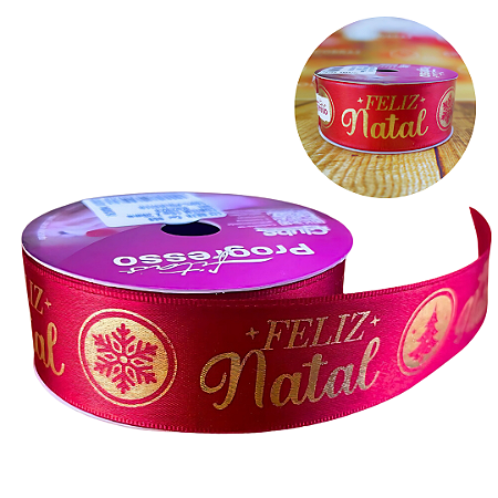 10 METROS DE FITA CETIM 30MM - FELIZ NATAL - FITAS PROGRESSO
