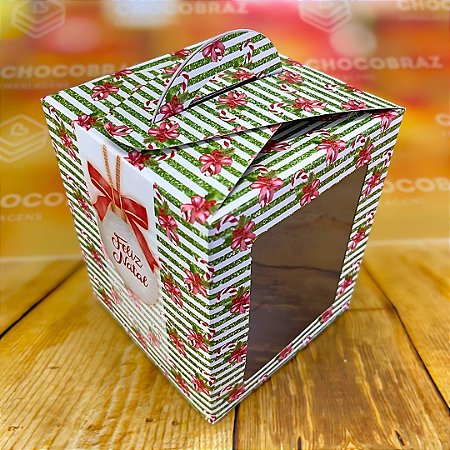 5 CAIXAS PARA PANETONE 100G C/VISOR BENGALAS NATALINAS OUTLET - D18 12290