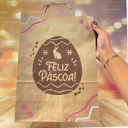 10 SACOLAS (PPQL) 24X15X22 CM- PASCOA FELIZ 4713 (PÁSCOA IDEIA 2025)