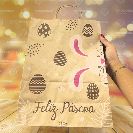 10 SACOLAS (P) - 25X18X12 CM - PASCOA  FELIZ 4882 (PÁSCOA IDEIA 2025)