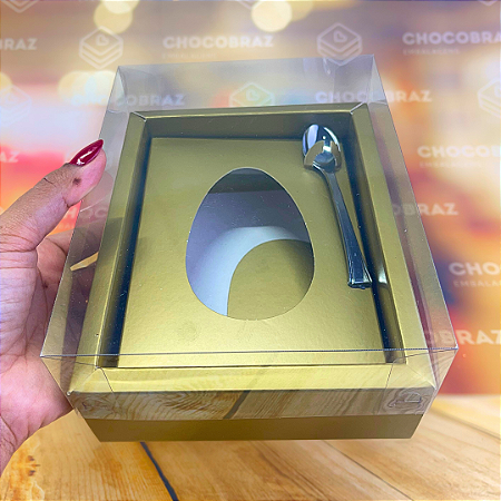05 CAIXAS P/OVO DE COLHER C/ MOLDURA AJUSTAVEL 150/250G OURO - PASCOA ESSENCIAL  5303  (PÁSCOA IDEIA 2025)