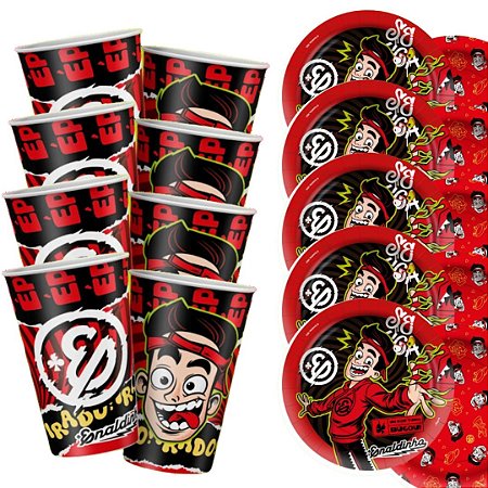 Kit Festa  ENALDINHO 16 Pratos + 16 Copos Descartável 180 Ml Papel - REGINA