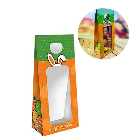 10 SACOLINHA COM VISOR PASCOA COELHO 9X5,5X20CM - JR