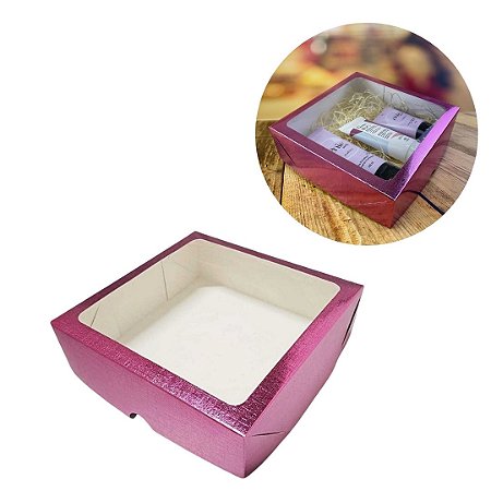 10 CAIXA ROSA TEXTURA COM VISOR S22 20X20X6 CM  ASSK