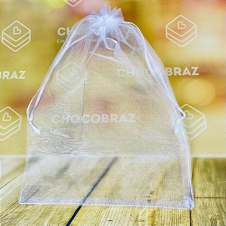 10 Saco de Organza GRANDE P/ Presente BRANCO 20 x 30 cm (Ex)