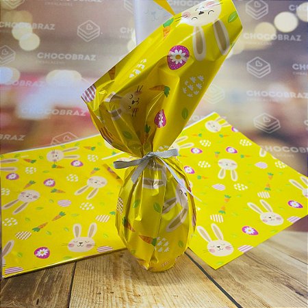 25 SACO ENVELOPE BOPP COELHO E CENOURAS AMARELO 24X24  INOVE