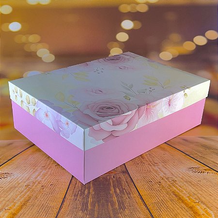 10 CAIXA DIA DAS MÃES RETANGULAR  C/TAMPA E ELASTICO M  ROSAS 35X25X11cm 5532  (IDEIA MÃES 2025)