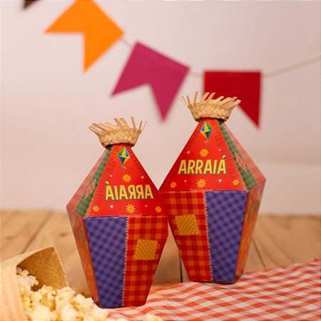 10 CAIXA BALÃO 5525 ARRAIÁ 10X10X20cm IDEIA FESTA JUNINA 2025