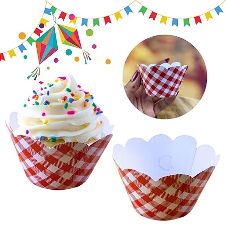 12 SAIA PARA CUPCAKE FESTA JUNINA - XADREZ VERMELHO FESTA JUNINA 2025 121.31