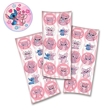 30 ADESIVO ANGEL STITCH ROSA FESTA REDONDO FESTCOLOR