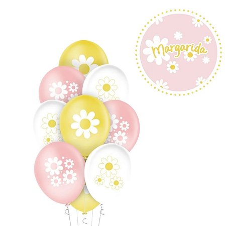 25 BALAO LATEX REDONDO 9 pol. MARGARIDA  ( Regina )
