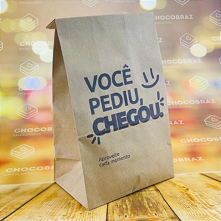 50 SACO DELIVERY KRAFT VOCÊ PEDIU CHEGOU TAM P - REFORÇADO (32x18x12)