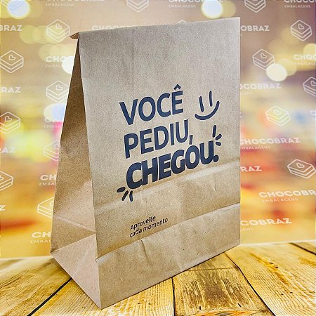 50 SACO DELIVERY KRAFT VOCÊ PEDIU CHEGOU TAM M - REFORÇADO (32 X 22 X 12)