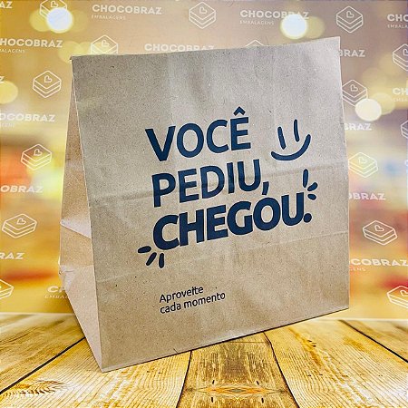 50 SACO DELIVERY KRAFT VOCÊ PEDIU CHEGOU TAM GG - REFORÇADO (32 X 30 X 18)