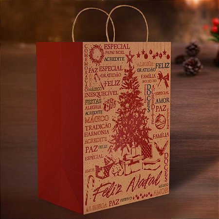 10 SACOL NATAL M 22X15X24 - NATAL ESSENCIA 5665  KRAFT (NATAL 2025 IDEIA)