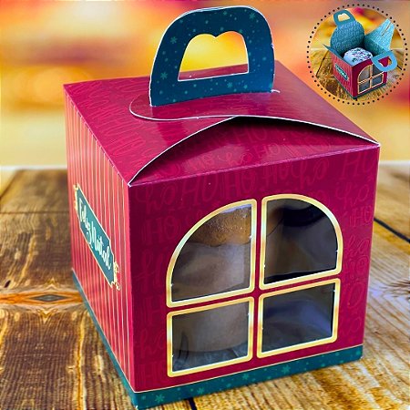 10 CAIXA MINI PANETONE C/ VISOR E ALCA 10X10X12 5744 - (NATAL 2025 IDEIA)