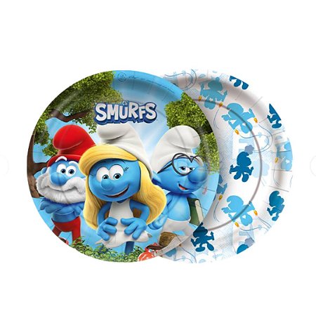 8  PRATO FESTA OS SMURFS DE PAPEL 18 CM REGINA