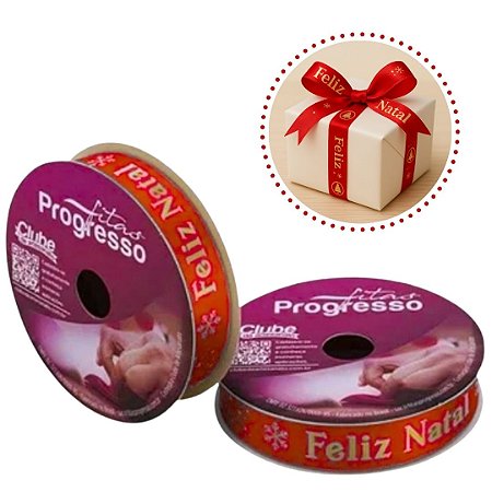 ROLO DE 10 METROS DE FITA CETIM 15 MM FELIZ NATAL COR 505  - FITAS PROGRESSO