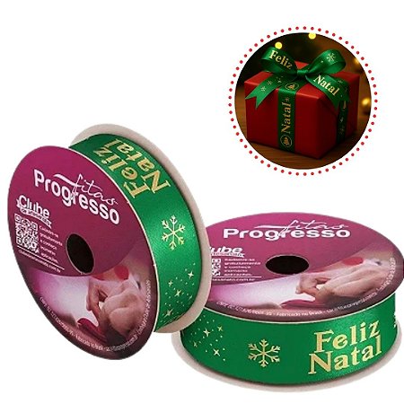 ROLO DE 10 METROS DE FITA CETIM 22 MM FELIZ NATAL COR 1081  - FITAS PROGRESSO