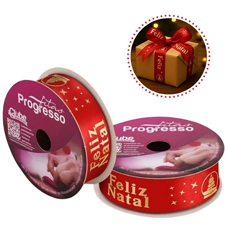 ROLO DE 10 METROS DE FITA CETIM 22 MM FELIZ NATAL COR 1079  - FITAS PROGRESSO