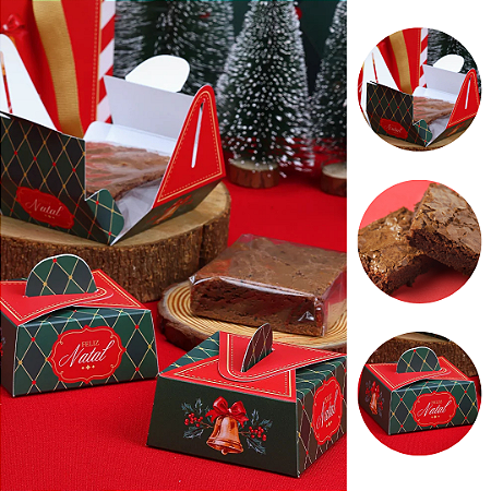 10 CAIXA P/ BROWNIE PÃO DE MEL NATAL 7X7CM VINTAGE 5236 ( JANGO NATAL 2025 )