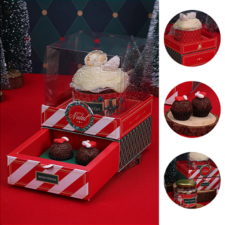 5 CAIXA P/ MINI PANETONE E GAVETA 4 DOCES NATAL VINTAGE 5265 ( JANGO NATAL 2025 )